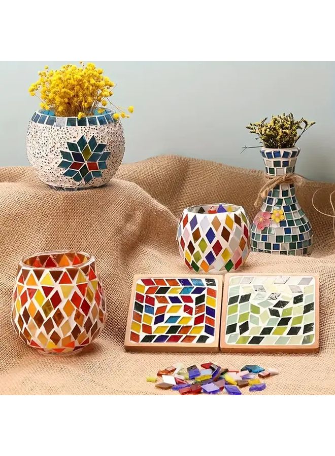 600 Pcs Multicolor Transparent Rhombus Glass Mosaic Tiles Versatile DIY Craft Supplies Glossy Finish Handmade Material - Image 5
