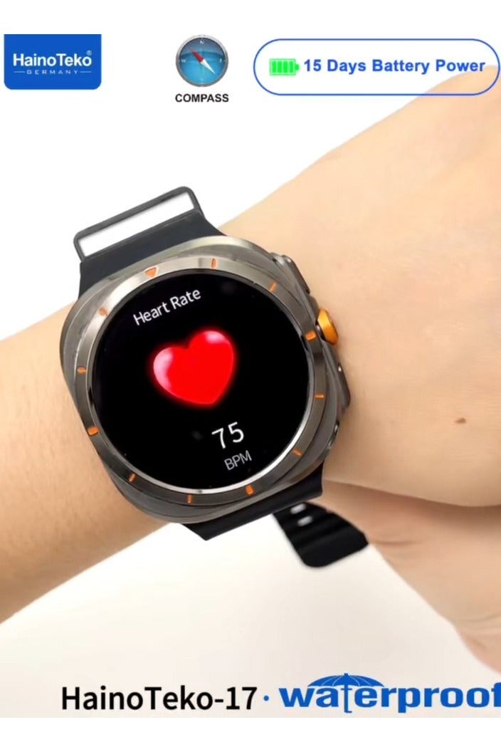 Haino Teko HainoTeko-17 Waterproof Smartwatch with AMOLED Display 3 Pairs of Straps and Built-in Compass and GPS Support Designed for Ladies and Gents Black - Image 4