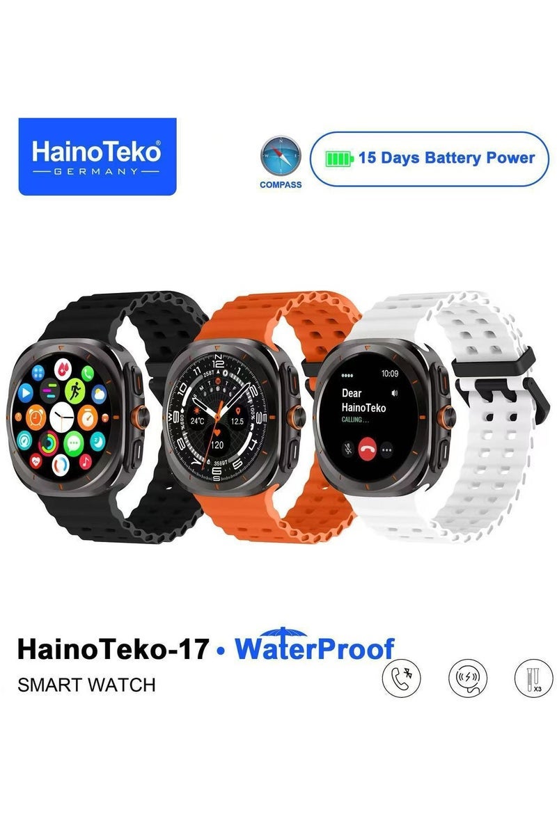 Haino Teko HainoTeko-17 Waterproof Smartwatch with AMOLED Display 3 Pairs of Straps and Built-in Compass and GPS Support Designed for Ladies and Gents Black - Image 1