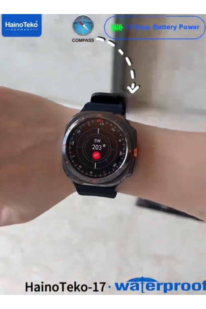 Haino Teko HainoTeko-17 Waterproof Smartwatch with AMOLED Display 3 Pairs of Straps and Built-in Compass and GPS Support Designed for Ladies and Gents Black - Image 3