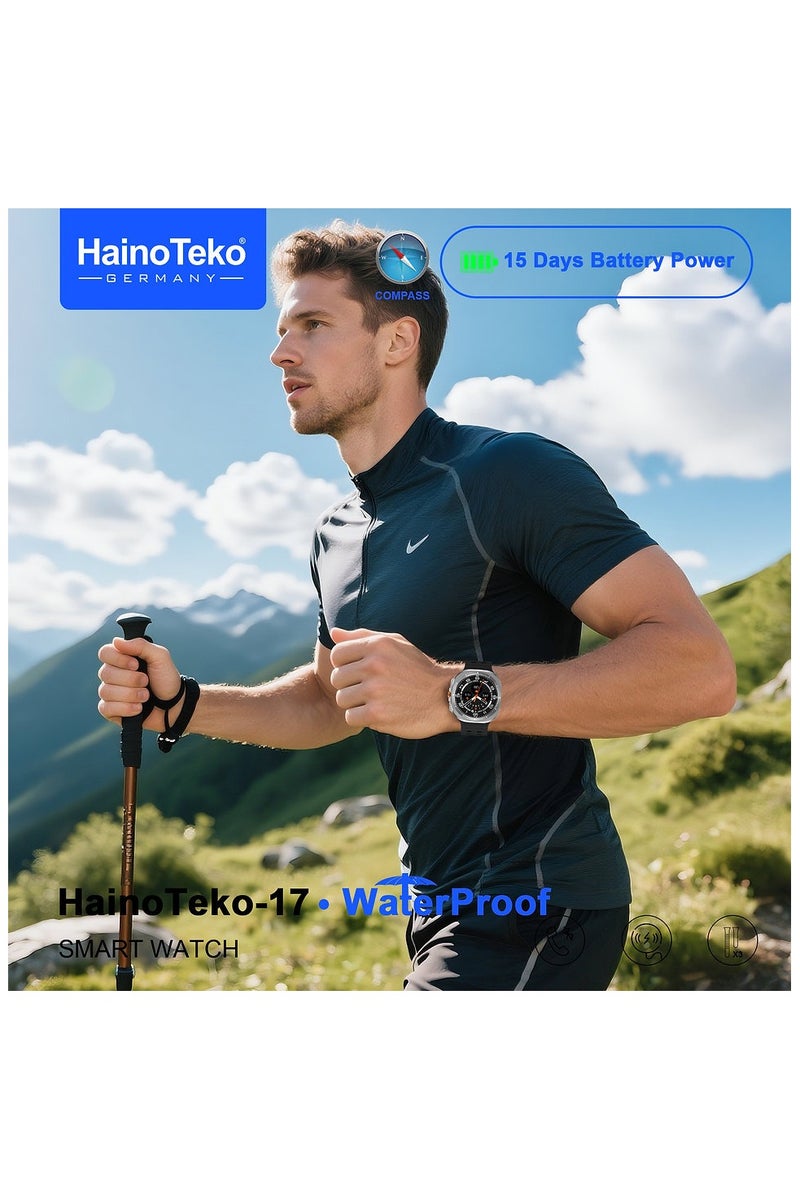 Haino Teko HainoTeko-17 Waterproof Smartwatch with AMOLED Display 3 Pairs of Straps and Built-in Compass and GPS Support Designed for Ladies and Gents Black - Image 2