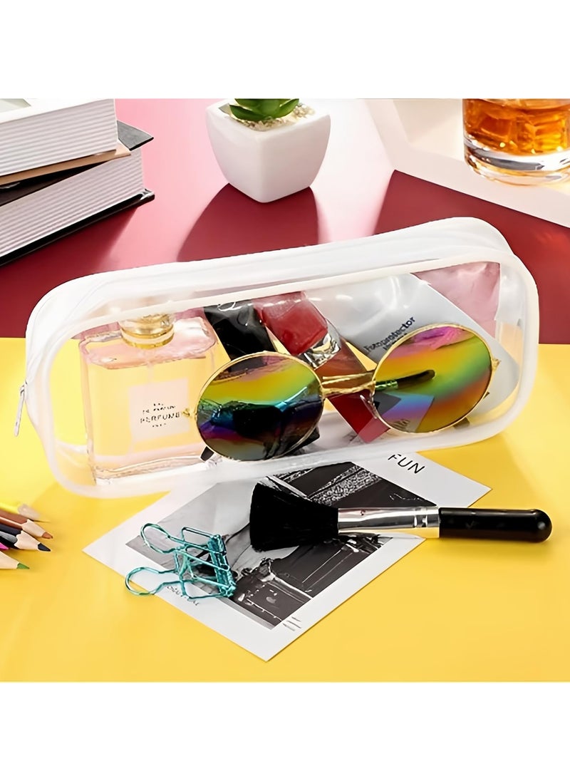 KHAJUL 2 PCS Pencil Case, Clear Pencil Bag, PVC Pencil Holder Bag with Zipper, Transparent Stationery Cases (White/Black)  - Image 3