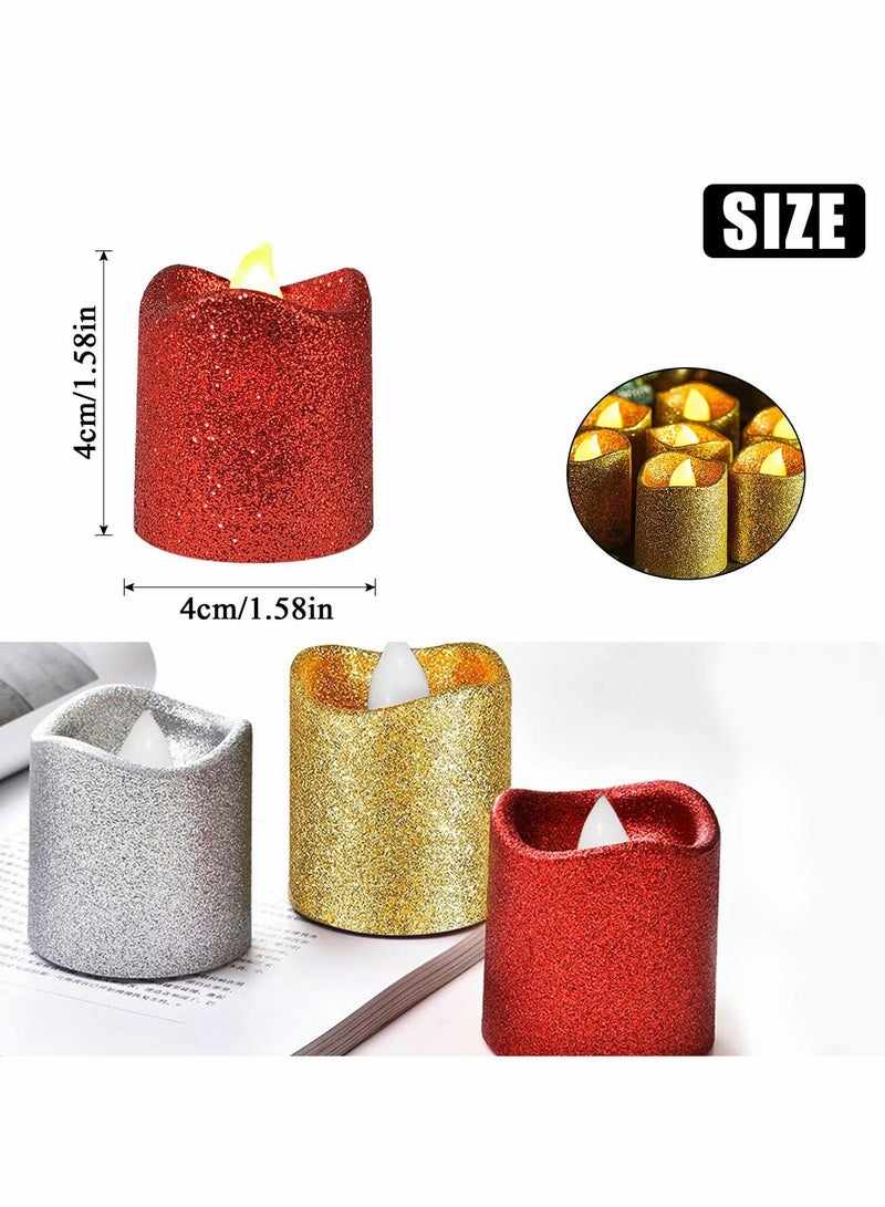 شموع بدون لهب، ضوء شاي LED يعمل بالبطارية، شموع كهربائية مزيفة لتزيين الحفلات الذهبية، عيد الحب، المواعيد، الزواج، الطاولة، الهدايا، الداخلية والخارجية (12، لون مموج مختلط) - Image 4