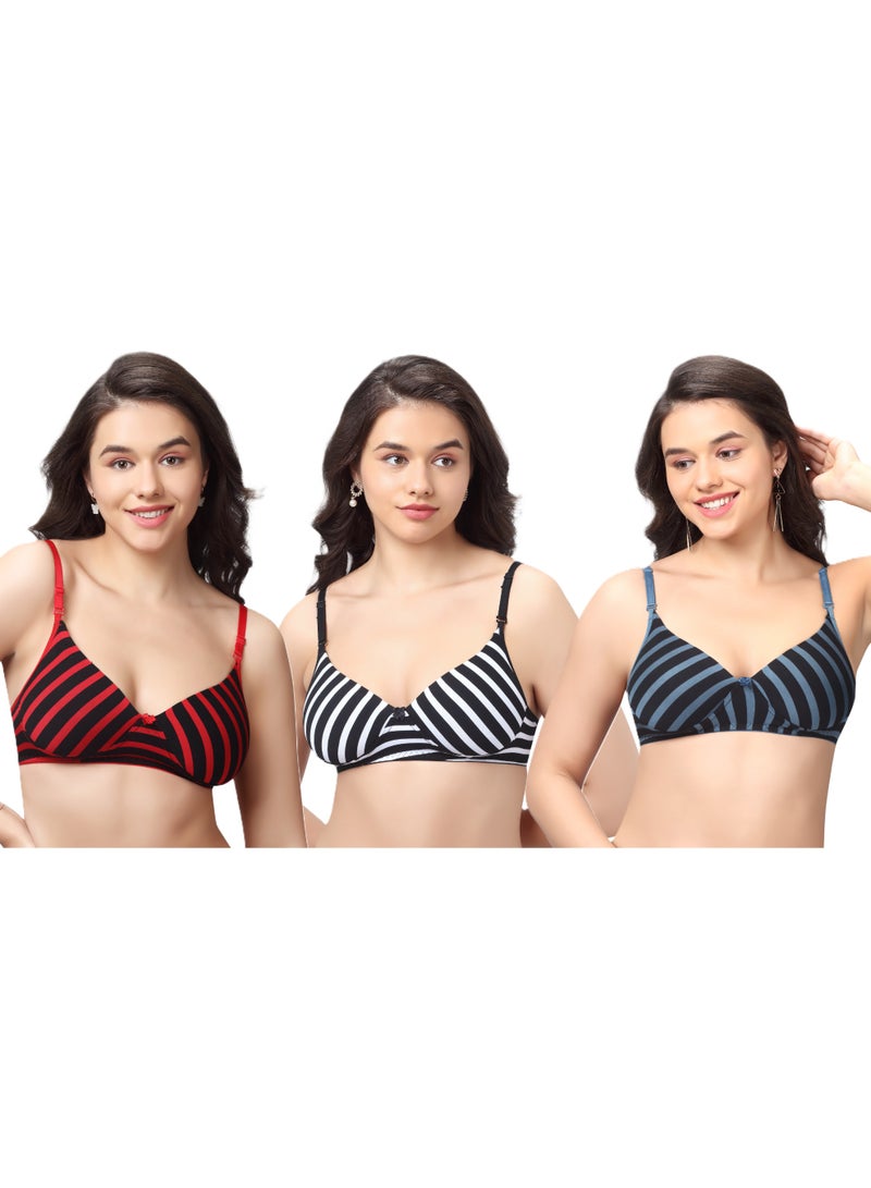 راجني مجموعة من 3 حمالات صدر نسائية مصنوعة من القطن والليكرا المطاطي والقابل للتنفس بدون درزات مبطنة بدون أسلاك وأشرطة قابلة للإزالة - Image 1