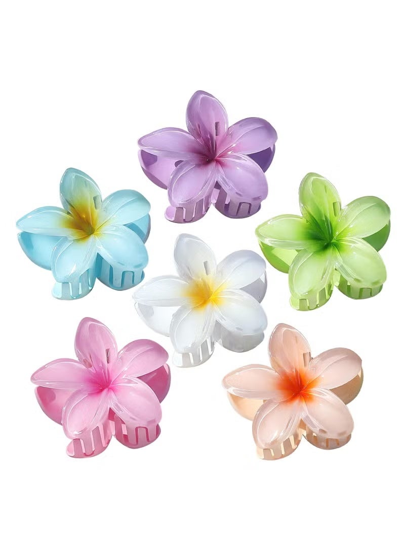 Hawaiian Plumeria Hair Accessories - 6 Pack Large Claw Clips for Thick and Thin Hair, Beach Tropical Hair Clips for Women and Girls - Image 1