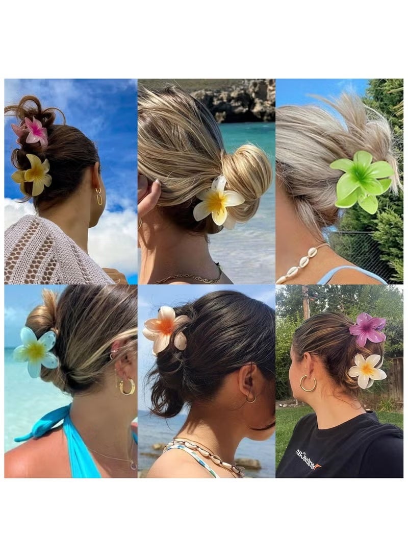 Hawaiian Plumeria Hair Accessories - 6 Pack Large Claw Clips for Thick and Thin Hair, Beach Tropical Hair Clips for Women and Girls - Image 2
