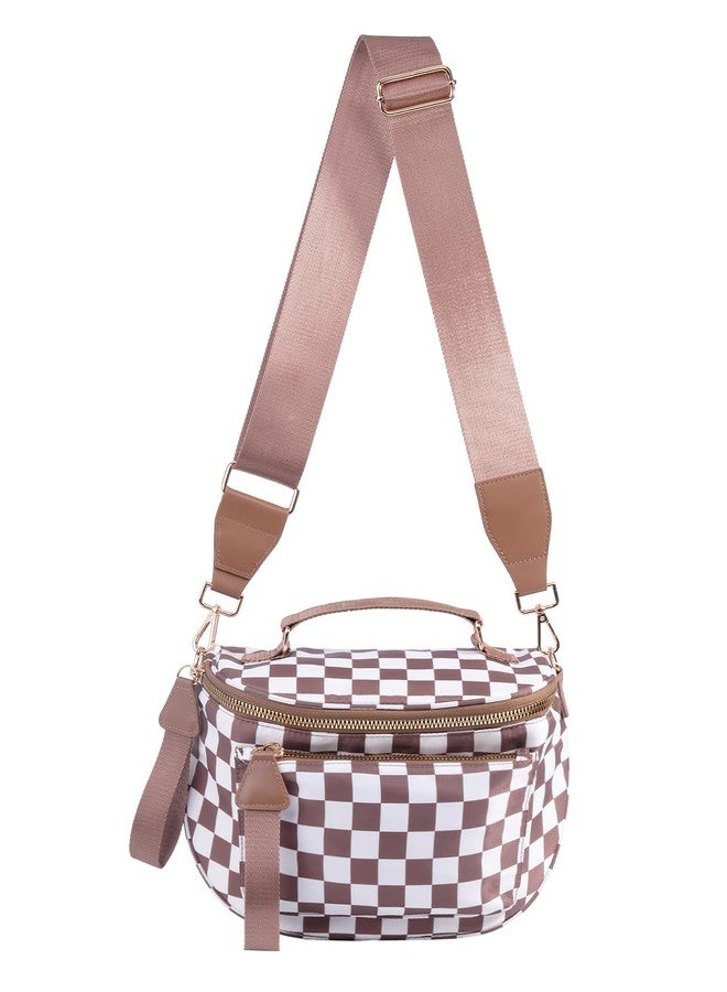 MEISEY Checkered Crossbody Bag Bum Bag For Women,Spacious Checkered Purse Fanny Packs,Upgraded Version With Carry Handle, Handle Checkered - Coffee, One Size, Checkered - Image 1