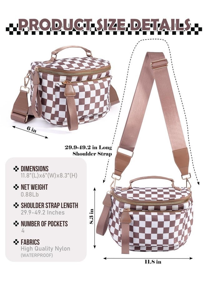 MEISEY Checkered Crossbody Bag Bum Bag For Women,Spacious Checkered Purse Fanny Packs,Upgraded Version With Carry Handle, Handle Checkered - Coffee, One Size, Checkered - Image 3