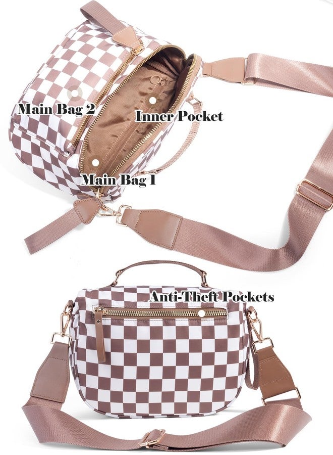 MEISEY Checkered Crossbody Bag Bum Bag For Women,Spacious Checkered Purse Fanny Packs,Upgraded Version With Carry Handle, Handle Checkered - Coffee, One Size, Checkered - Image 4