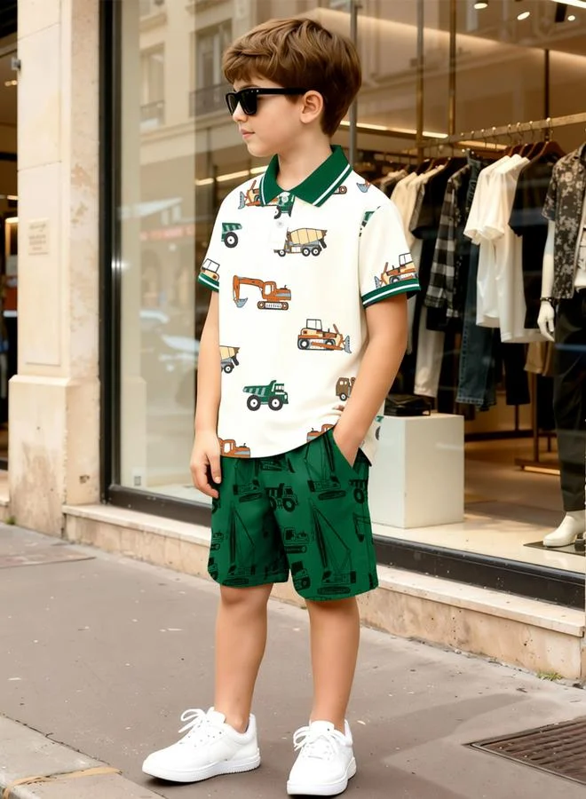 تايك تو طقم من تيشيرت بولو بطبعة شاحنة وشورت للأولاد