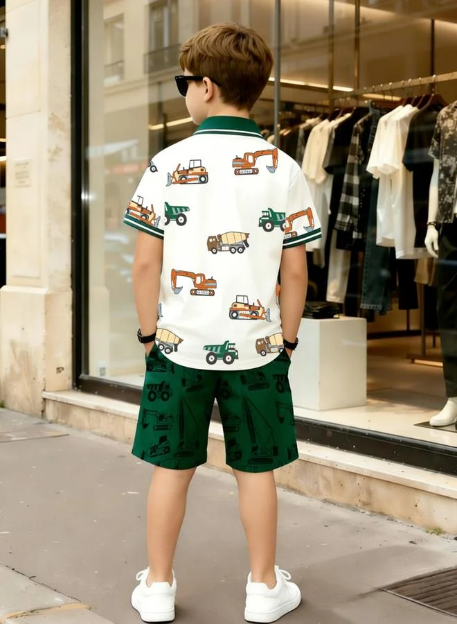 تايك تو طقم من تيشيرت بولو بطبعة شاحنة وشورت للأولاد