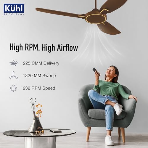KUHL Brise Star E5 Duo 1320 MM 65% Power Saving BLDC Ceiling Fan | BEE 5 Star Rated & ISI Marked | High Air Flow | Low Noise | Remote & Regulator Operated | 5 Year Warranty on Motor | Espresso - Image 4