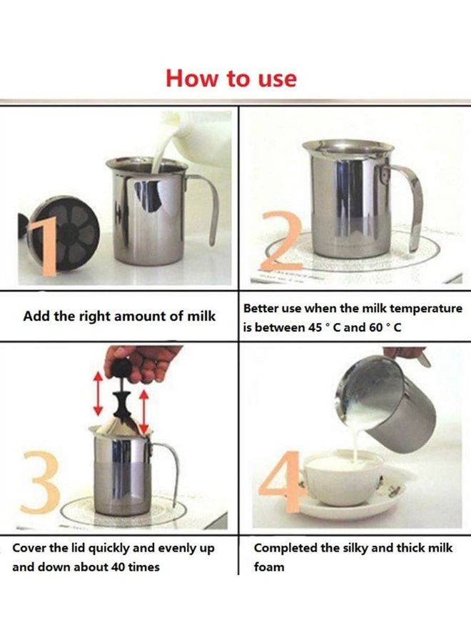 Loquat Stainless Steel Double-Layer Filter Manual Foamer With Lid Silver  - Image 5
