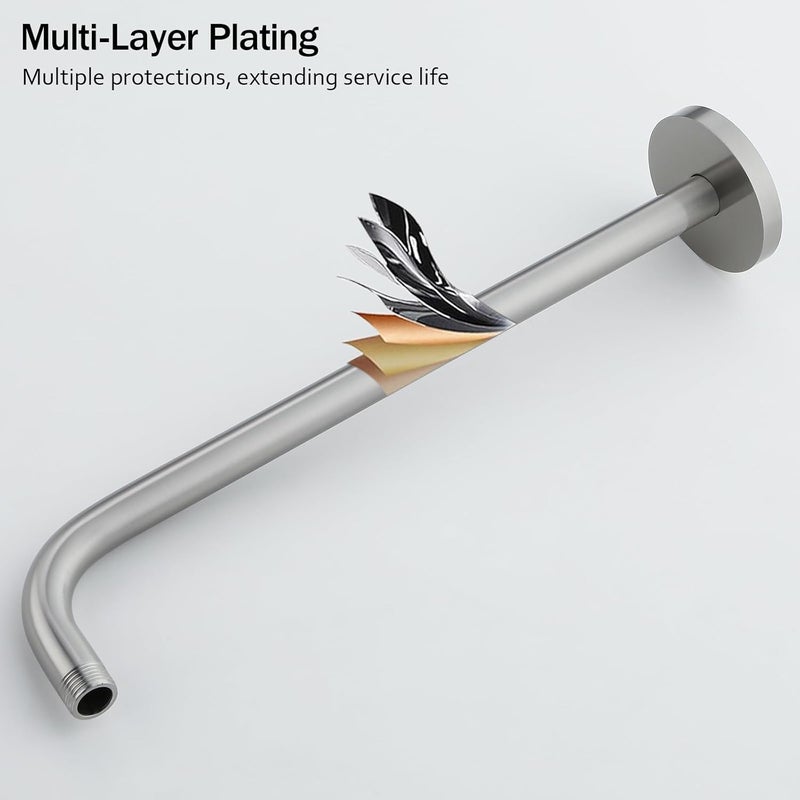 Random 16 Inch Shower Arm with Flange,Stainless Steel 90 Degree Rain Shower Head Extension Arm,Wall-Mounted Shower Head Arm for Fixed Shower Head,Brushed Nickel.RD91018-16BN - Image 5