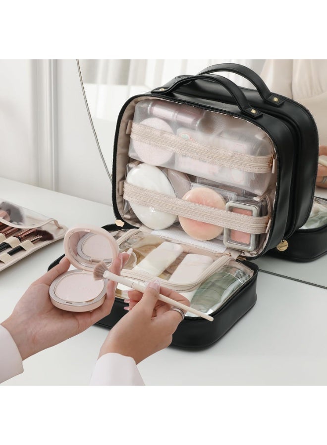 Arabest Travel Toiletry Bag for Women, Makeup Bag& Cases, Waterproof Makeup Organizer Cosmetic Bag with Compartments,Portable Make Up Bag for Travel Size Toiletries,Skincare,Brushes Set,Black - Image 5