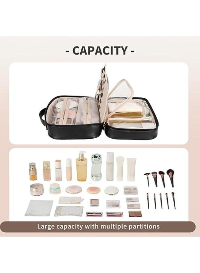 Arabest Travel Toiletry Bag for Women, Makeup Bag& Cases, Waterproof Makeup Organizer Cosmetic Bag with Compartments,Portable Make Up Bag for Travel Size Toiletries,Skincare,Brushes Set,Black - Image 3