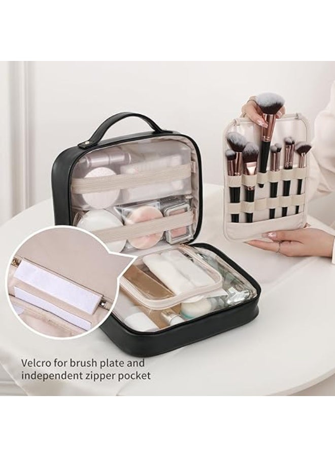 Arabest Travel Toiletry Bag for Women, Makeup Bag& Cases, Waterproof Makeup Organizer Cosmetic Bag with Compartments,Portable Make Up Bag for Travel Size Toiletries,Skincare,Brushes Set,Black - Image 4