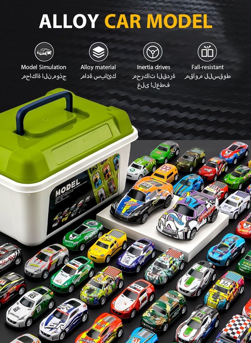 DPTER 30 Pcs Pull Back Toy Cars Set with Storage Box, Portable Racing Cars, Colorful Toy Car with Different Patterns, Made of Aluminum Alloy, Suitable for Boys and Girls of All Ages - Image 2