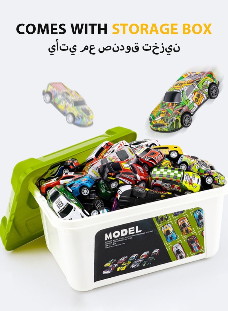 DPTER 30 Pcs Pull Back Toy Cars Set with Storage Box, Portable Racing Cars, Colorful Toy Car with Different Patterns, Made of Aluminum Alloy, Suitable for Boys and Girls of All Ages - Image 5