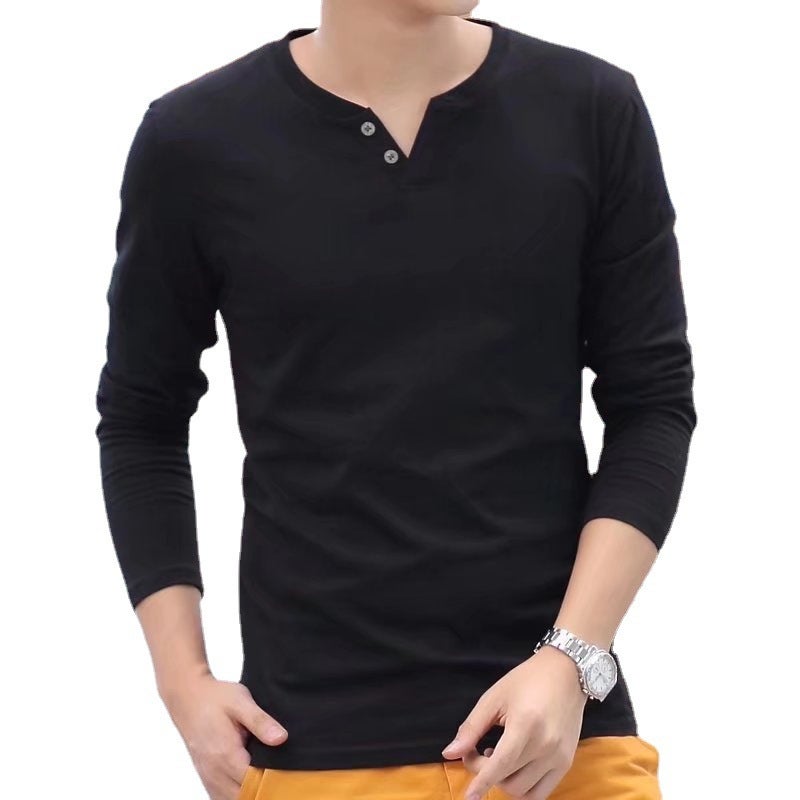 Hong Kong-Style Long-Sleeved T-Shirt Men'S V-Neck T-Shirt Autumn Clothes Base Shirt Men'S Simple Interior All-Match Solid Color Top - Image 5
