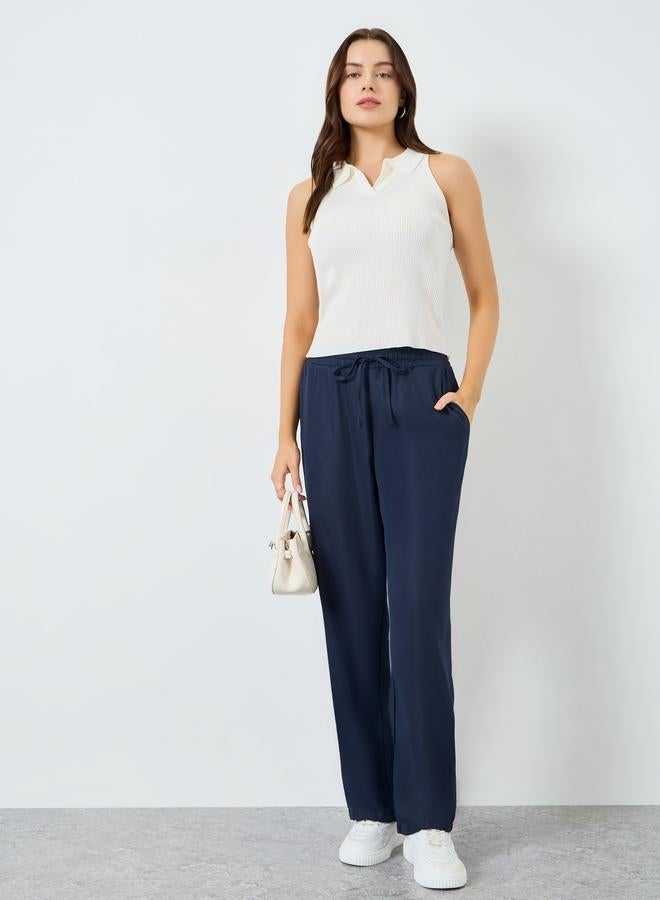 Styli Women Navy Blue Elastic Waist Pants - Image 1