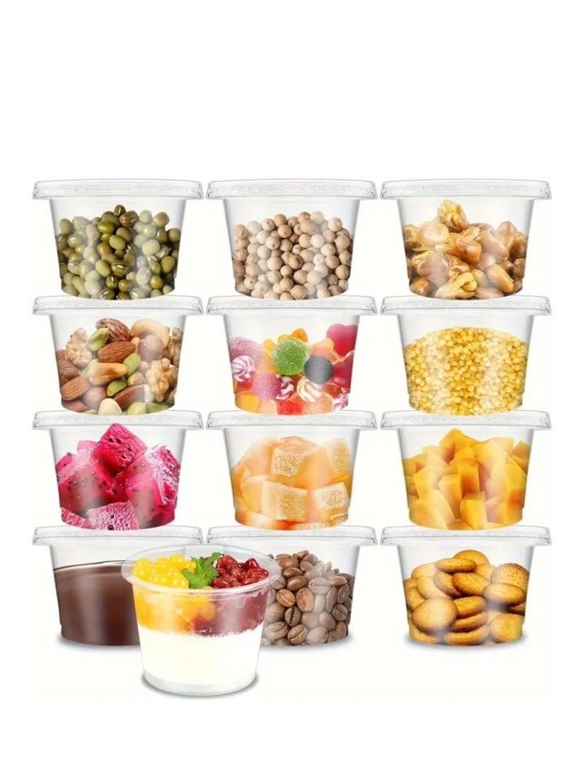 لافيش ١٠٠ كوب بلاستيكي بأغطية، سعة ١ أونصة - ٣٠ مل | أكواب صغيرة للاستخدام مرة واحدة للصلصات والصلصات والسلطة والوجبات الخفيفة وتحضير الوجبات | مانعة للتسرب، قابلة للتكديس، متينة، قابلة لإعادة الاستخدام - Image 3