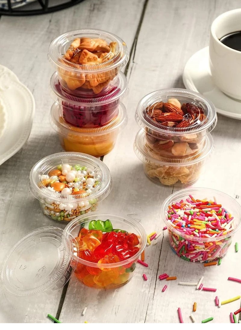 لافيش ١٠٠ كوب بلاستيكي بأغطية، سعة ١ أونصة - ٣٠ مل | أكواب صغيرة للاستخدام مرة واحدة للصلصات والصلصات والسلطة والوجبات الخفيفة وتحضير الوجبات | مانعة للتسرب، قابلة للتكديس، متينة، قابلة لإعادة الاستخدام - Image 4