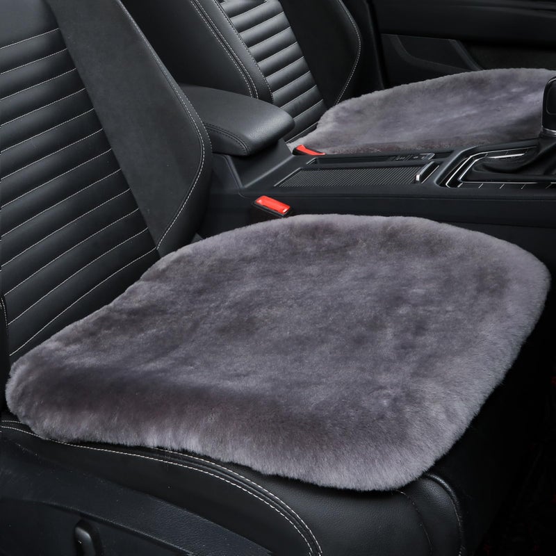 OGLAND 2 Pack Fluffy Genuine Warm Fuzzy Sheepskin Car Seat Covers for Auto Interior Accessories Cushion with Soft Wool Fur NonSlip Graphite 2 Pieces Front