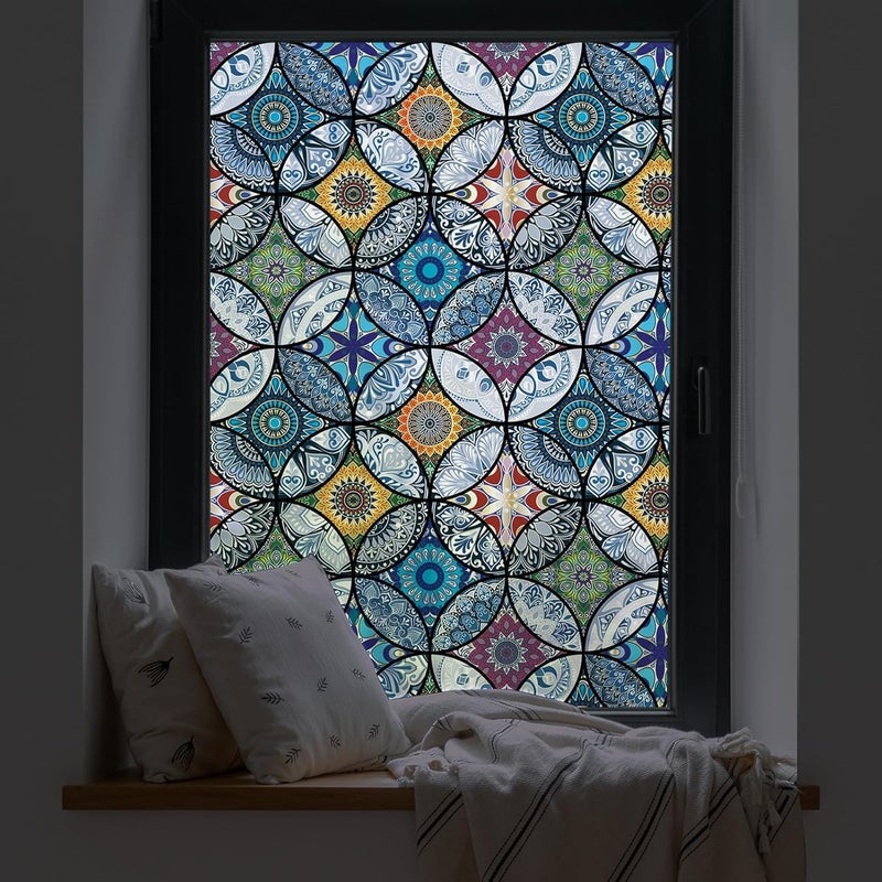 dktie Window Film Vinyl Non Adhesive Privacy Film Stained Glass Window Film for Bathroom Shower Door Heat Cotrol Anti UV 44.5x200cm - Image 1