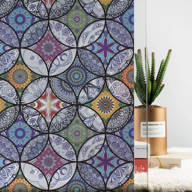 dktie Window Film Vinyl Non Adhesive Privacy Film Stained Glass Window Film for Bathroom Shower Door Heat Cotrol Anti UV 44.5x200cm - Image 2