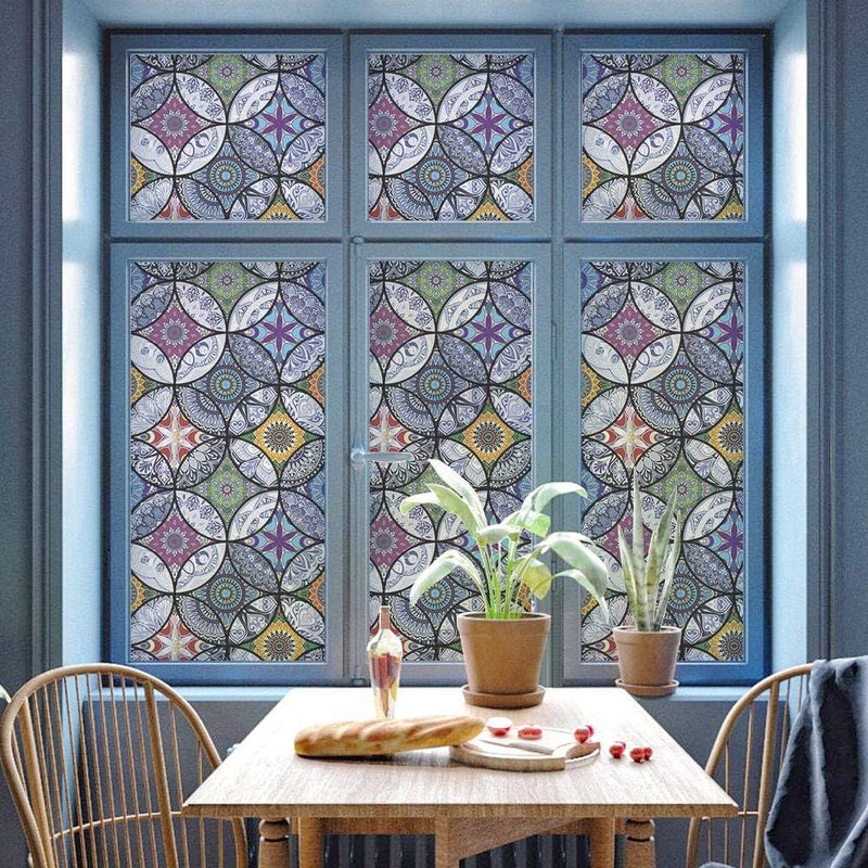dktie Window Film Vinyl Non Adhesive Privacy Film Stained Glass Window Film for Bathroom Shower Door Heat Cotrol Anti UV 44.5x200cm - Image 3