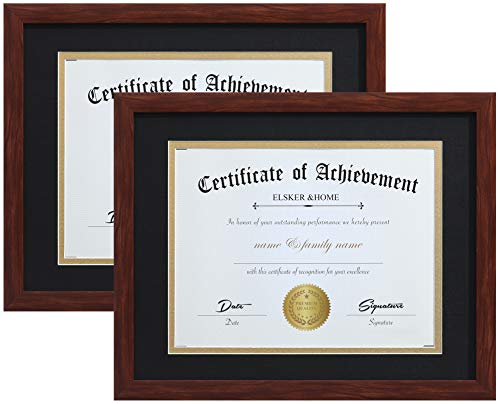 ELSKER&HOME ELSKERHOME 85x11 Certificate Frame  Classic Coffee Color Frame  Displays Diploma 85x11 Inch with Mat  11x14 Inch Without Mat  For DocumentPhoto 2 Pack Matte Black with Gold Rim 