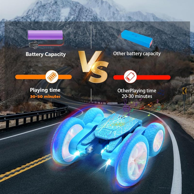 OMIRE Butterfly Remote Control Car for Boys Girls- Double Sided 360 Rotating Flips RC Stunt Car with 10 Lights, Outdoor Toys Birthday Gifts for Kids，Music Remote Control Stunt Car Toys-Blue - Image 5