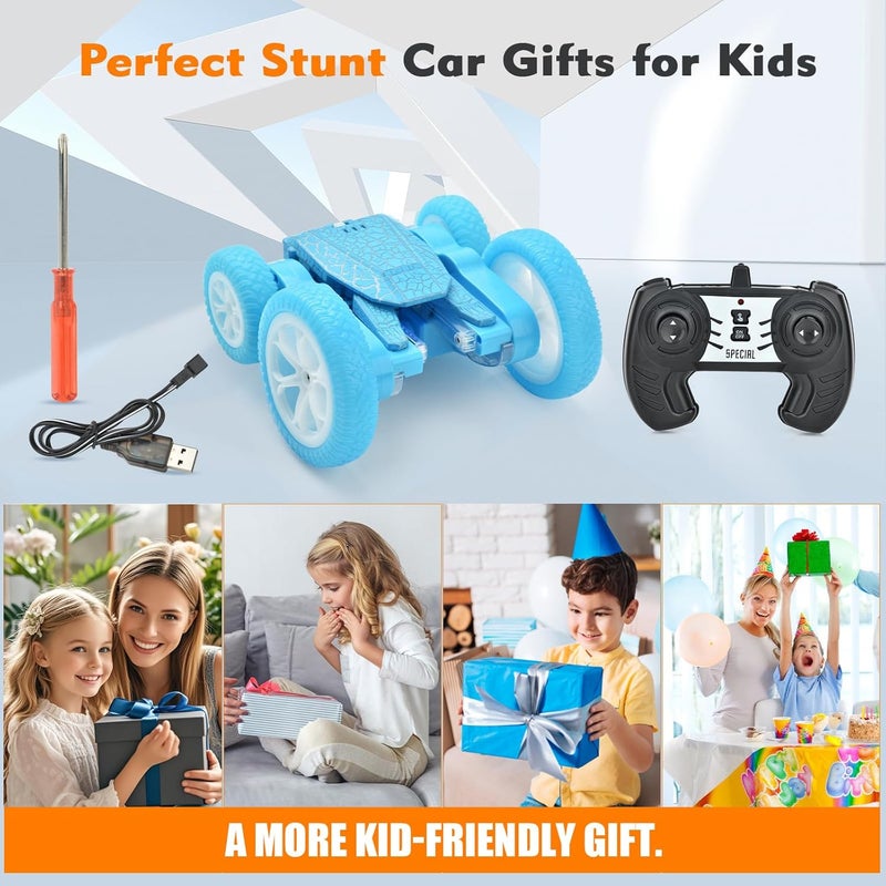 OMIRE Butterfly Remote Control Car for Boys Girls- Double Sided 360 Rotating Flips RC Stunt Car with 10 Lights, Outdoor Toys Birthday Gifts for Kids，Music Remote Control Stunt Car Toys-Blue - Image 3