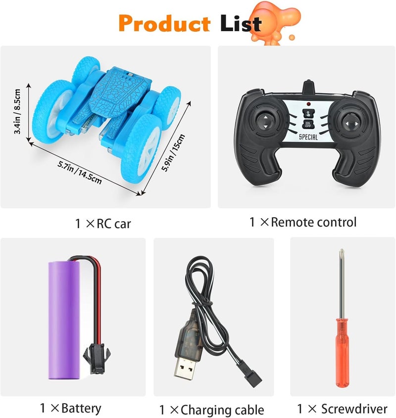 OMIRE Butterfly Remote Control Car for Boys Girls- Double Sided 360 Rotating Flips RC Stunt Car with 10 Lights, Outdoor Toys Birthday Gifts for Kids，Music Remote Control Stunt Car Toys-Blue - Image 2