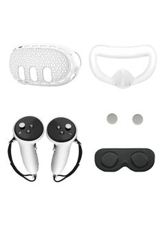 Silicone Cover Compatible with  Quest 3 Accessories, VR Silicone Face Cover, VR Shell Cover,Touch Controller Grip Case (White)