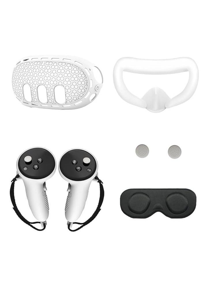 Raxoom Silicone Cover Compatible with  Quest 3 Accessories, VR Silicone Face Cover, VR Shell Cover,Touch Controller Grip Case (White)  - Image 1