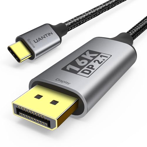 UANTIN USB-C to DisplayPort 2.1 Cable | 16K@30Hz 8K@120Hz 4K@240Hz 40Gbps Type C to Display Port Cord [Thunderbolt 3/4/5 Compatible] DP Cable for iPhone 16/15,Galaxy S24,MacBook Pro/Air,iPad - 3FT - Image 1