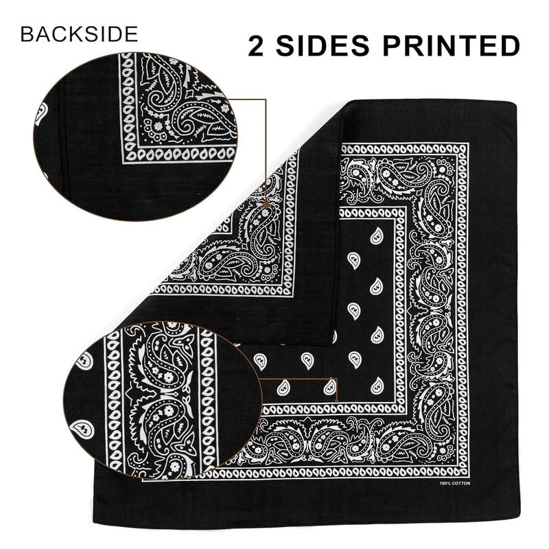 DIKHAWA Male Cotton Men 3 Pack Paisley Pattern Bandanas Square Scarf Headwear (Black + Burgundy + White) - Image 4