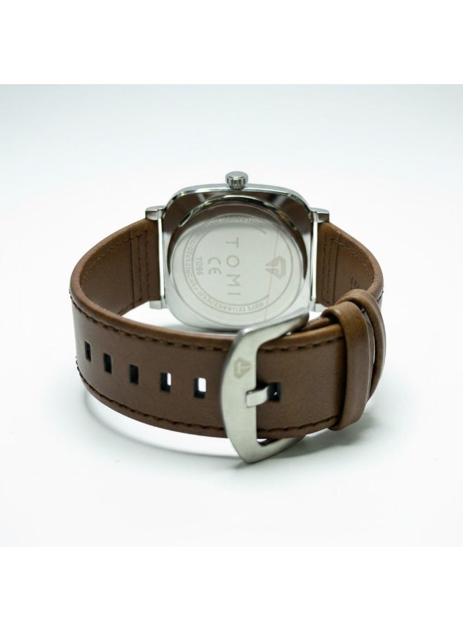 TOMI Urban Edge T085 Men’s Analog Watch with Sunglasses Set – Silver Dial, Brown Leather Strap, Quartz Movement, Luxury Gift Combo - Image 4