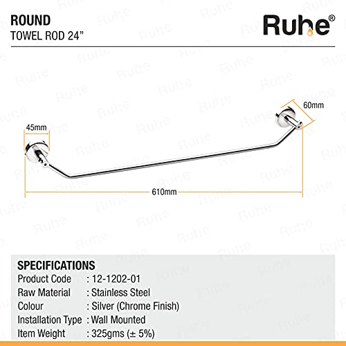 RUHE Ruhe Towel StandHolder Premium Grade Stainless Steel Wall Mounted Round Towel RodTowel StandTowel Holder Chrome Finish - Image 2