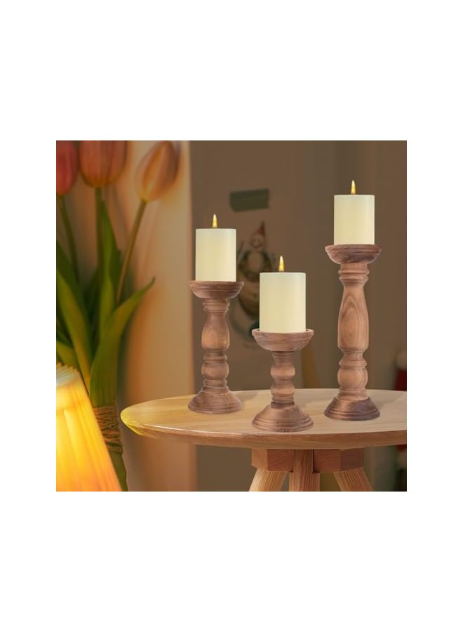 The Bros Farmhouse Wooden Candle Holders for Pillar Candles Set of 3, Rustic Wood Candle Holder Table Centerpiece Decor, 30.5-22.5-15cm Vintage Tall Candle Stand Decorative for Wedding, Party and Festiva - Image 4