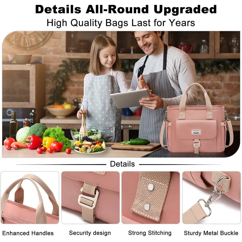 Weitars Lunch Bag for Women Work,Insulated Lunch Box Extra Large Lunch Tote Bag,Wide-Open Tote Cooler Bag With Removable Shoulder Strap with Side Pocket,Lunchbag For Picnic Hiking Beach - Image 5