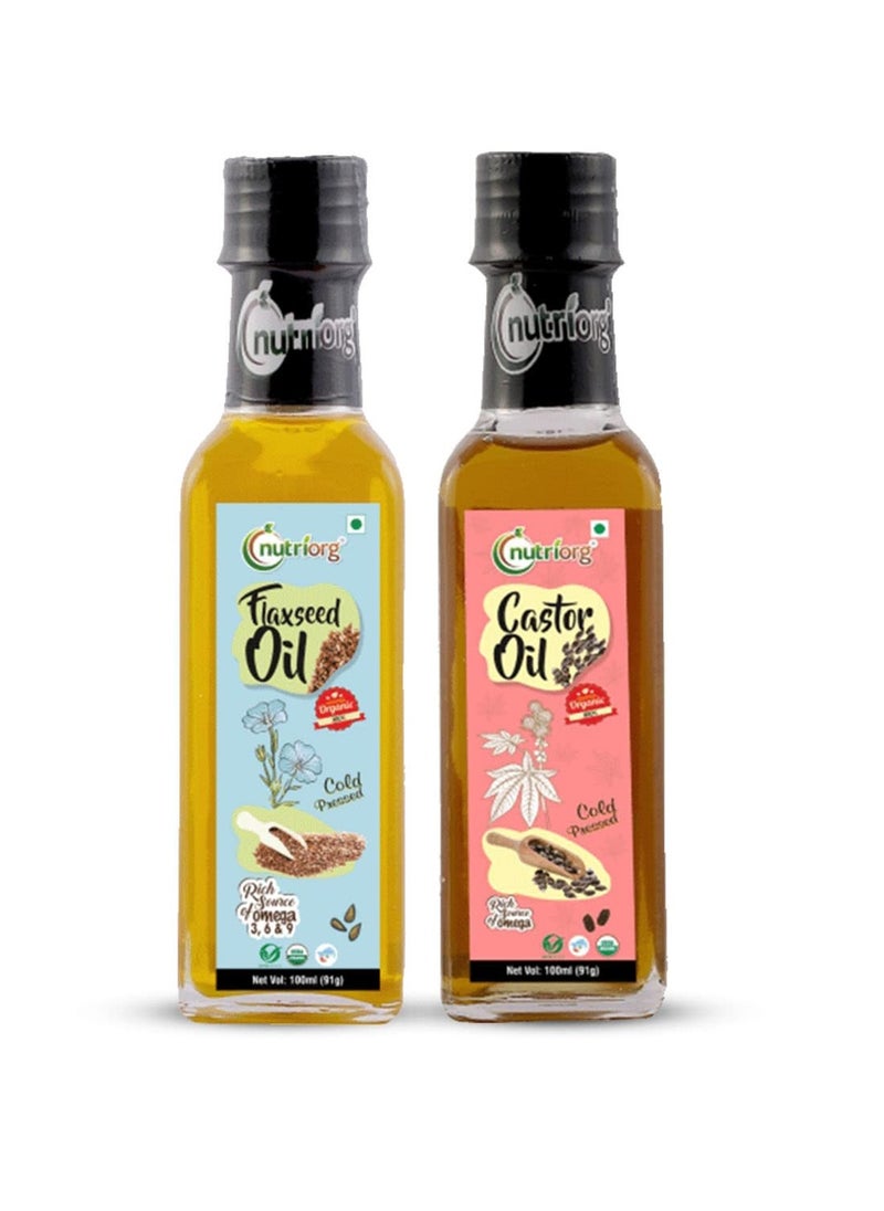 nutriorg Nutriorg Organic Flaxseed Oil & Castor Oil, 100 Ml (Pack Of 2)  - Image 1