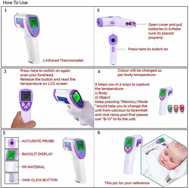 MCP YI-400 Forehead Non-Contact Infrared Thermometer for Kids, Adults, and Baby Support with Digital Instant Read, Fever, Alarm, Memory Function, and Large LED Display (JA-11A) - Image 5