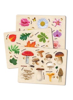 quokka Wooden Puzzles For Toddlers 13 By Quokka 3X Set Montessori Toys Puzzles For Kids Ages 24 Wood Educational Baby Game 1218 Months Gift Learning Mushrooms Flowers Leaves For Boy & Girl 35  - Image 1