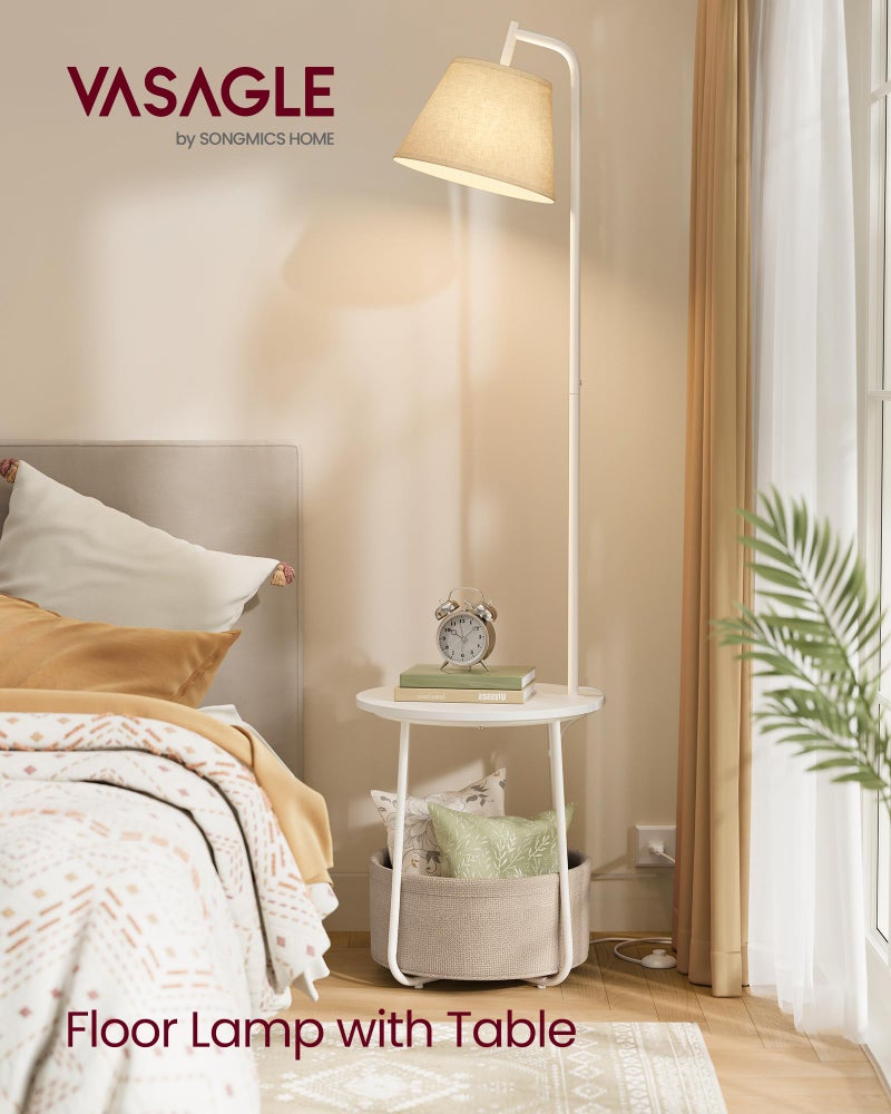 VASAGLE End Table with Lamp, 3-in-1 Floor Lamp with Table and Fabric Basket for Living Room, Tunable LED Bulb Included, Angle-Adjustable Lampshade, Matte White ULFL004WC01S - Image 2