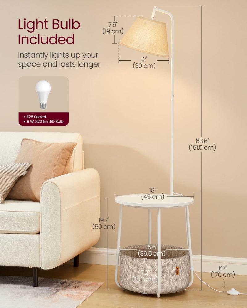 VASAGLE End Table with Lamp, 3-in-1 Floor Lamp with Table and Fabric Basket for Living Room, Tunable LED Bulb Included, Angle-Adjustable Lampshade, Matte White ULFL004WC01S - Image 5