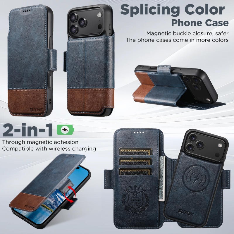Suteni For Iphone 17 Pro Q06 2-In-1 Multi-Function Detachable Wallet Magsafe Phone Case(Blue) - Image 3