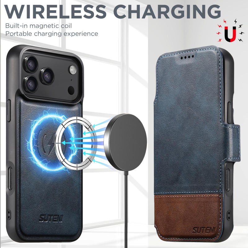 Suteni For Iphone 17 Pro Q06 2-In-1 Multi-Function Detachable Wallet Magsafe Phone Case(Blue) - Image 2